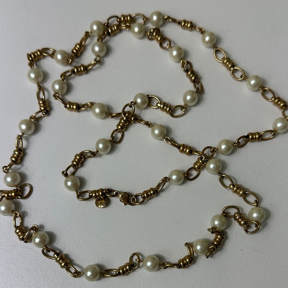 J. Crew Jewelry - J.Crew Gold Pearl Station Long Necklace - Elegant Pearl Chain